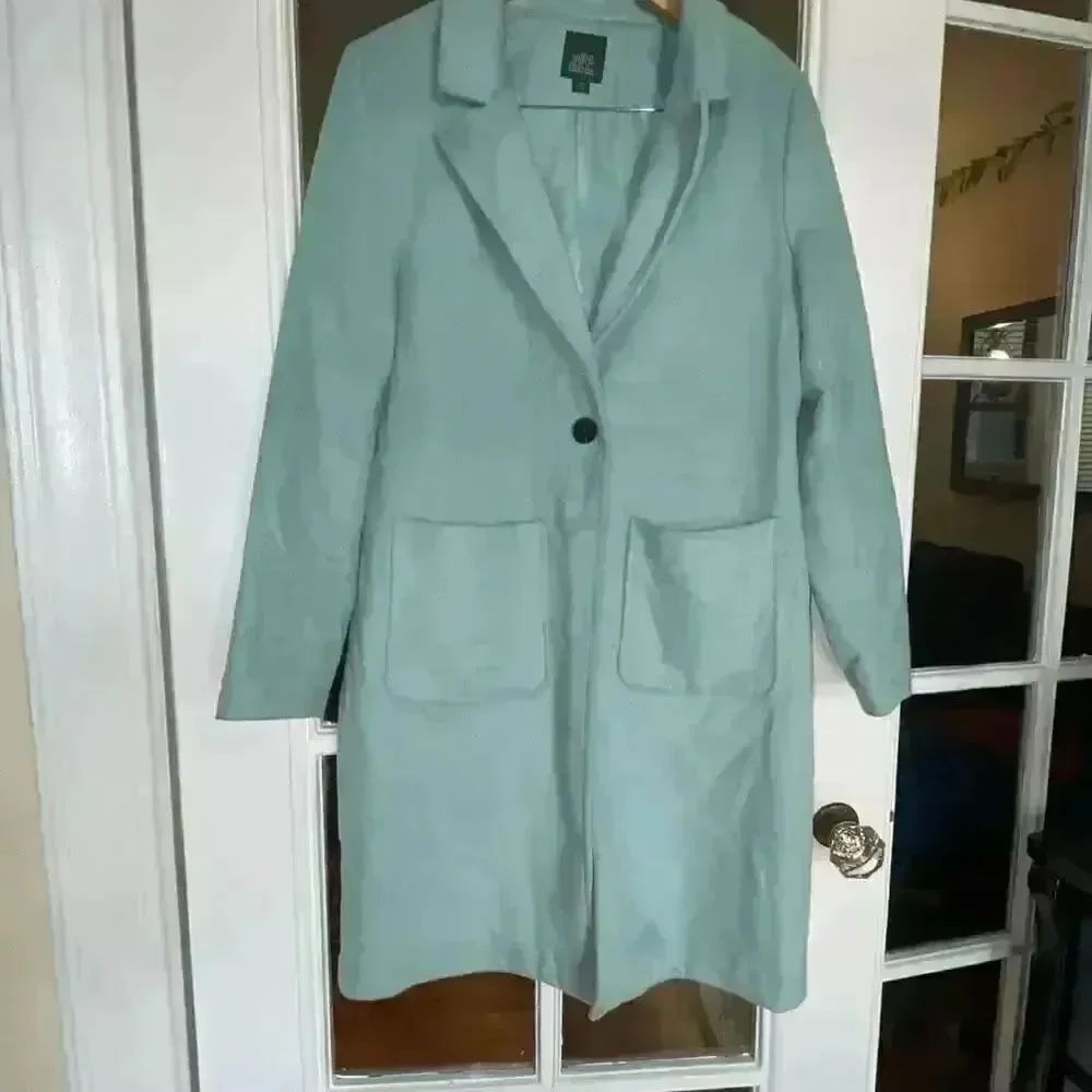 Wild fable light dusty sky blue trench coat autumn long wool/polyester pea coat